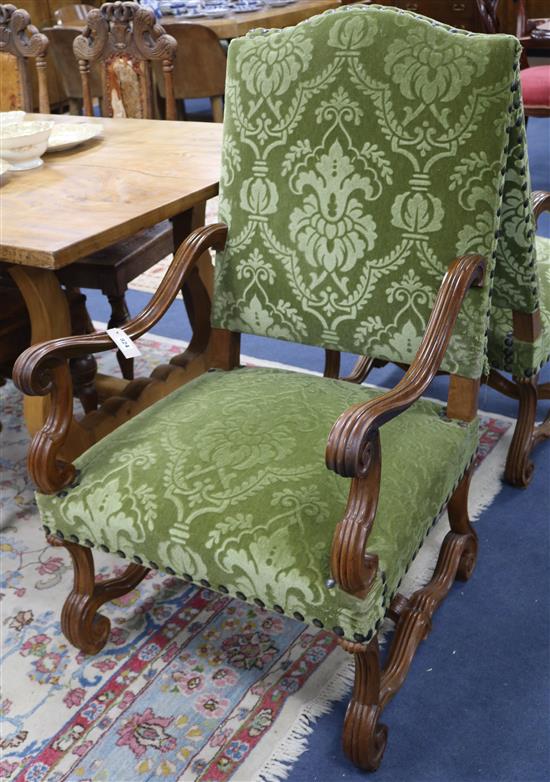 A set of four Louis XIV style fauteuils, with moulded reeded frames,